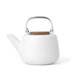 Viva Nicola White Porcelain Japanese Style Tea Pot - 40 oz / 1.18L with Loose Leaf Tea Infuser Mesh, Stainless Steel Filter and Handle, Cork Lid