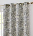 HLC.ME Paris Paisley Decorative Print Damask Pattern Thermal Insulated Blackout Energy Savings Room Darkening Soundproof Grommet Window Curtain Panels for Bedroom, Set of 2 (50 x 72 Long, Grey/Yellow)