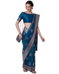 Leriya Fashion Women's Present Banarasi Soft Lichi Silk Saree | Jacquard Rich Pallu Design | Golden saree for women | Cotton silk saree for women (Blue)