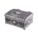 Feyarl Vintage Small Tiny Trinket Ring Box Metallic Engraved Mini Jewelry Box Treasure Organizer Chest (2.6 x 2.2 x 1.2 inches)