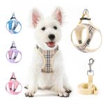 voopet Small Dog Harness and Leash Set Pet Puppy Cat Comfort Padded Soft Mesh Vest Step in No Pull No Choke Reflective Small Plaid Puppy Harness, Beige XS