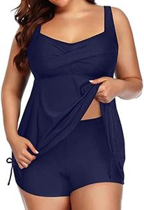 Aqua Eve Women Plus Size Tankini Swimsuit Two Piece Flowy Swimdress Bathing Suits with Shorts, Navy Blue, 12 Plus