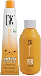 GK HAIR 10 LIGHTEST PLATINUM BLONDE Hair Color Cream Tube 3.4 Fl Oz + 20 Volume Developer 5 Fl Oz - Professional Permanent Long Lasting Toner Dye