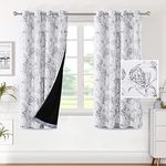 H.VERSAILTEX 100% Blackout Curtains for Living Room Camellia Floral Light Blocking Window Treatment Curtains with Black Liner Grommet Thermal Drapes, 2 Panels Set, Each W132cm x D160cm, Grey