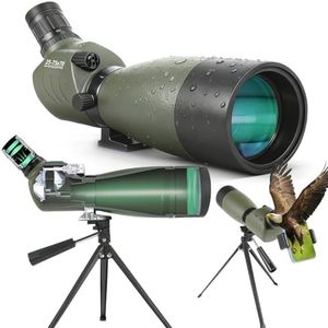 25-75x70 HD Spotting Scope with BAK4 Prism FMC Lens, IPX7 Floating Fully Waterproof Spotting Scopes for Target Shooting Birding Wildlife Viewing Stargazing, Tripod Phone Adapter Carrying Bag(Green)