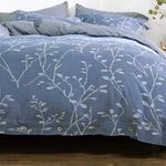 OREISE Duvet Cover Set Full/Queen Size Washed Cotton Yarn, Jacquard Blue and White Thick Branch Pattern Floral Style 3Piece Bedding Set