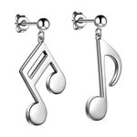 Beautlace Musical Note Staff Stud Earrings Silver Plated Asymmetry Treble Clef Music Note Studs Jewelry Gifts for Music Lover KE0044W, Silver