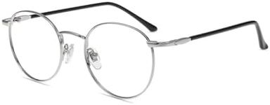 Firmoo Blue Light Blocking Reading Glasses UV 400 Computer Reading Gaming Glasses with Anti Glare Anti Eyestrain Lens Round Vintage Metal Frame