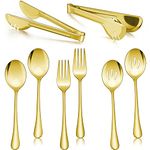 Herogo 8 Pieces Gold Stainless Steel Serving Utensils Set, 8.7 Inch Serving Spoons, Slotted Serving Spoons, Serving Forks, 9.4 Inch Serving Tongs for Catering Banquet Buffet Party, Dishwasher Safe