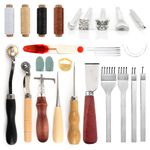 Leather Tooling Kit-Leather Working Tools Craft Kit for Beginners with Waxed Thread Stitching Groover Awl Leathercraft Adults Gifts