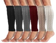 Leg Warmers for Women, 6 Pairs Knee High Cable Knit Warm Thermal Acrylic Winter Sleeve, Assorted D, Medium