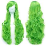 IMISSU 80cm Long Curly Natural Hair Cosplay Wig with Bangs Colorful Halloween Costume Party Wigs for Women (Apple Green)