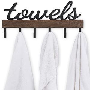Dahey Small Towel Rack with 6 Hooks, Towel Holder Wall Mount Bathroom Organizer Rustic Farmhouse Home Decor Hanger Storage Hooks for Towel, Robe, Bag, Brown