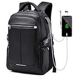 misognare Business Laptop Backpack Water Resistant School Rucksack with USB Charging Port for Women Men, Fits 15.6 Inch Laptop and Notebook (Black)