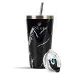 SOLARA Tumbler with lid and Straw 475ml, Double Wall Insulated Stainless Steel Coffee Tumbler, Travel Mug with Lid, Hot and Cold Coffee Mug with lid for Office, Home and Travel -Black Marble