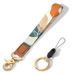 Hsxnam Wrist Lanyard Key Chain, Cute Wristlet Strap Keychain Holder for Women Men Kids Keys ID Badges Phone Airpod, White Leaves