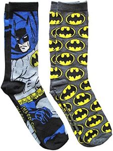 Hyp DC Comics Batman Grey Pattern Men's Crew Socks 2 Pair Pack Shoe Size 6-12, Btm3, 6-12