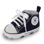 Baby Boys Girls Infant Canvas Sneakers High Top Lace up Newborn First Walkers Cribster Shoe (Navy 6-12 Months)