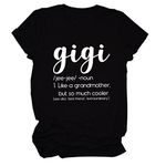 Women Funny Gigi Grandma Letter Graphic Print T-Shirts Summer Casual Short Sleeve Humor Tees Gift Shirts, 1-black, XX-Large