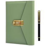 Diary with Lock, Leather Journal with Lock, Writing Journal Notebook Password Book with Pen, Vintage Journals for Men, Women, Girl, Boy, Size A5 (8.5 × 5.9 Inch) (New-Green)