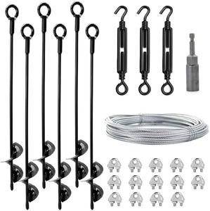 hannger 6 Pack 18" Ground Anchors Shed Anchor Kit with 1/8" Galvanized Cable & Turnbuckles, Heavy Duty Trampoline Anchors for Swingset Canopy Carport Gazebo Greenhouse Tree