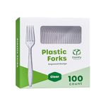 [100 Pack] Heavyweight Disposable Clear Forks - Engraved Design