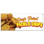 SignMission Pickle Chips 48" Banner Concession Stand Food Truck Single Sided, Size: 18" X 48"