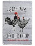 TISOSO Welcome to Our Coop Chicken Sign Retro Vintage Metal Tin Signs Rustic Farmhouse Country Wall Art Sign 8X12Inch