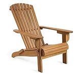 VonHaus Folding Adirondack Chair - Natural Foldable Fire Pit Chair for Garden, Terrace, Patio, Balcony & Outdoors - Water Resistant Acacia Hardwood Garden Chair with Wide Armrests & Sloped Back