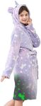 ALLINCOZY Girls Fleece Hooded Robes Soft Bathrobe for Kids- Glow in the Dark Unicorn Gifts for Girls (US, Age, 7 Years, 8 Years, Purple Unicorn)