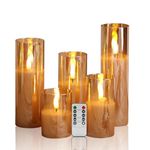 Eywamage Slim Tall Gold Glass Flameless Candles with Remote, Batteries Included, Flickering LED Pillar Votive Candles Set of 5