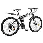 26 Inch Folding Mountain Bike, 21-Speed Transmission Foldable Mountain Bicycle with Dual Disc Brakes, High-carbon Steel Frame Bike with Mudguard, 80-95cm Adjustable Soft Seat Height (Style 2)