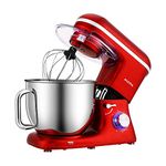 Aucma Stand Mixer,7.4QT 6-Speed Tilt-Head Kitchen Mixer, Electric Food Mixer with Dough Hook, Wire Whip & Beater (Red)