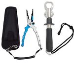 Lix&Rix 6.7-Inch Auto-Open Space Aluminum Tungsten Side-Cutter Multifunction Fishing Pliers and 10.2-Inch Fish Lip Grip Gripper with Scale 40Lb