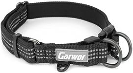 Garwor Reflective Dog Collar with Double D-ring, Soft Neoprene Padded, Extra ID Tag D-ring Attached, Buckle Adjustable Safety Nylon Pet Collars for Large Dogs(L, Black)