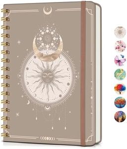 PAPEJOON Lined Spiral Journal Notebook for Women, A5 Cute Hardcover Spiral Journals for Writing, 150 Pages Pretty College Ruled Notebooks for Work & Note Taking, 5.75" x 8.38", Boho Sun & Moon