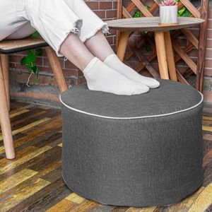 Asuprui Outdoor Indoor Foam Stuffed Ottoman All Weather Waterproof Round Ottoman Footrest Stool D20x H12 Inches Boho Foot Rest for Patio Living Room Porch Outdoor Seating Garden Camping Dark Gray