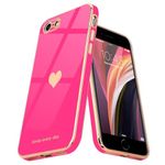 Teageo for iPhone SE 2022 Case iPhone 8 iPhone 7 iPhone SE 2020 Phone Case Cute Heart Pattern for Women Girls Slim Luxury Bling Plating Soft TPU Shockproof Bumper for iPhone 7/8/SE 2/SE 3, Hot Pink