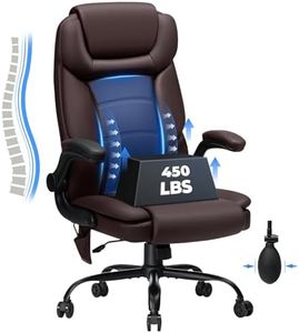 Executive Office Chair Big and Tall 450lbs Heavy Duty Office Chair with Adjustable Lumbar Support High Back Ergonomic Home Computer Leather Chair with Padded Flip-up Arms for Heavy People,Brown
