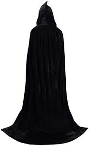 TULIPTREND Full Length Hooded Cloak Velvet Halloween Hooded Cape Cosplay Costume Christmas, Black Velvet, Large