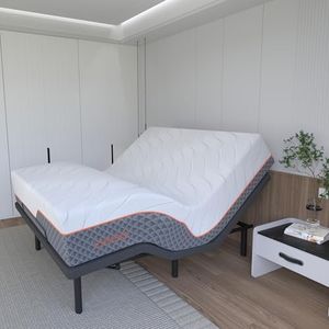 ESHINE 14" Hybrid Mattress King + Adjustable Bed Frame - Luxury Gel Memory Foam, Upholstered Bed Frames with Massage, USB, Under Bed Night Light, Head and Foot Incline, 3100 Series, King