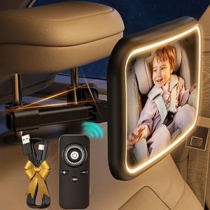 TAZENI Baby Car Mirror With Light for Baby Rechargeable 2000mA Baby Mirror for Car Seat Rear Facing Hook Clip Design Car Seat Mirror for Baby Rear Facing Crystal Clear view ShatterProof With Remote