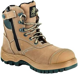 CANURA WORK - Safety Ankle Leather Boots Zip Side with Anti Penetration 150mm, Stone, 10 US / 9 AU / 43 EU