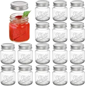 Lawei Set of 16 Mini Mason Jars with Lids - 2 Oz Mason Jars Shot Glasses Mason Shooter Glass for Drinks Shot Favors Desserts