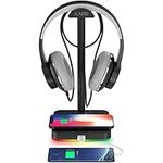 RGB Headphone Stand with Wireless Charger KAFRI Desk Gaming Headset Holder Hanger Rack with 10W/7.5W QI Charging Pad and QC 3.0 USB Port - Suitable for Gamer Desktop Table Game Earphone Accessories