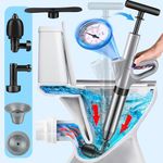 2023 New Update Toilet Plunger, Drain Clog Remover Tools, Powerful High Pressure Air Drain Blaster Gun with Real-Time Barometer, Stainless Steel Toilet Clog Remover for Toilet Bathroom Sewer Clogged