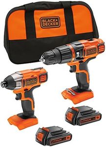 BLACK+DECKER 18 V Cordless Hammer Drill Power Tool with Impact Drill Driver and Storage Tool Bag, 2 x 1.5 Ah Lithium-Ion Batteries, BDCHIM18B-GB
