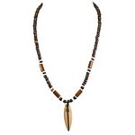 Wood Surfboard Pendant on Coco Wood Necklace with Bamboo (Brown)