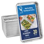 Rollay 20 Pack Large Aluminium Foil Trays (32x20x3.3 cm) - Tin Foil Trays Containers for Cooking, Baking, Broiling, Roasting, BBQ, and Party