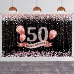 DARUNAXY Rose Gold 50th Birthday Party Decorations, 50th Birthday Banner for Women 50 Year Old Birthday Party Supplies, 6x3.6ft Large Fabric Cheer to 50 Backdrop for Girls Photography Background